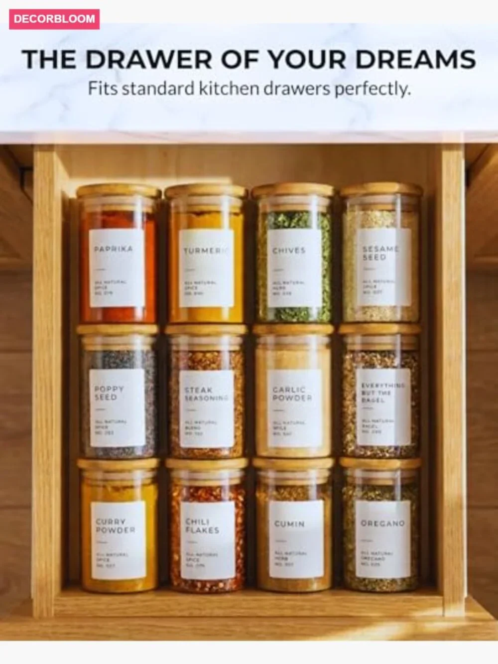 12-Piece 6oz Glass Spice Jars with Bamboo Lids & Labels Set